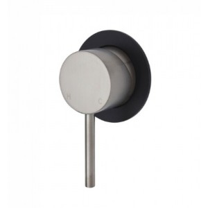 Kaya Wall Mixer, Brushed Nickel, Small Round Matte Black Plate